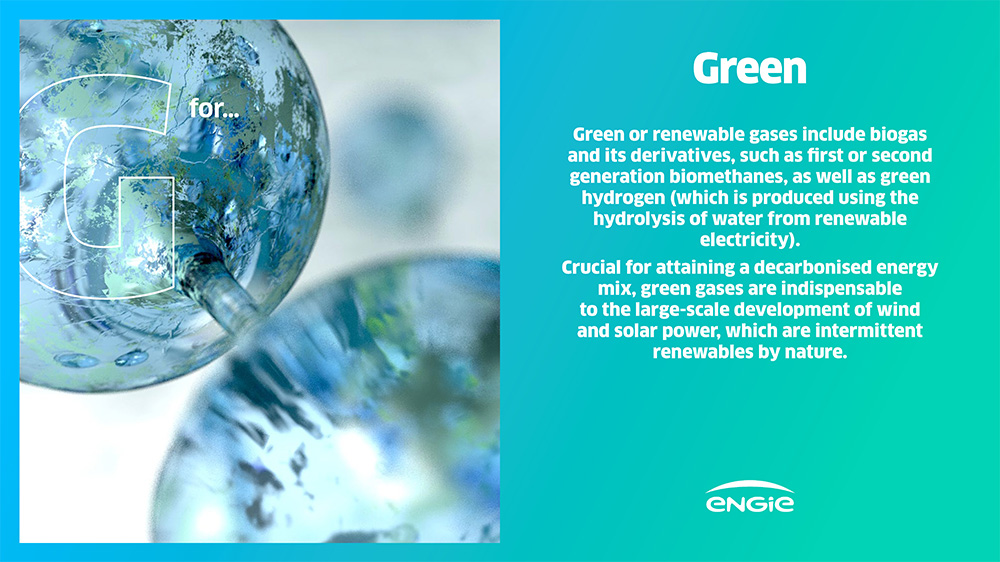 Close-up of a transparent globe filled with blue gas, symbolizing renewable energy.
