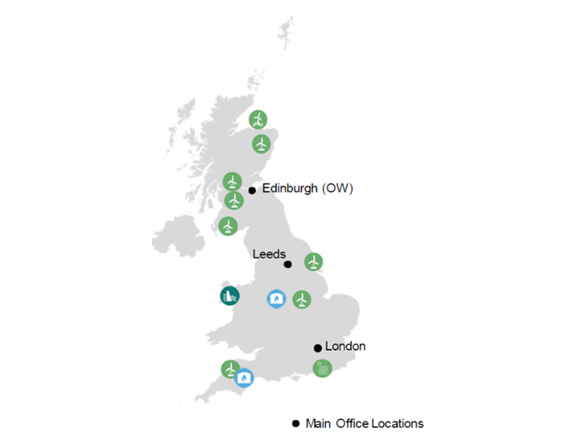 Map of the UK highlighting major office locations and airports.