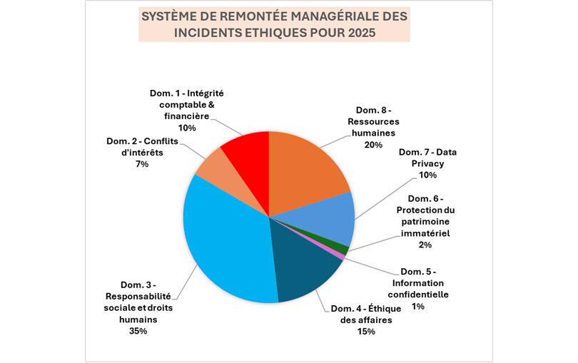 Graphique en secteurs illustrant les domaines d'incidents éthiques pour 2025.