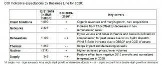 COI Indicative expectations by Business Line for 2020