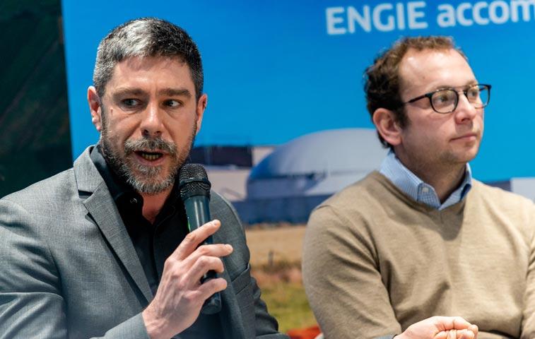 Nicolas Spilliaert, head of biomethane development at ENGIE, and Paul Gaffet, a cereal farmer in northern France.